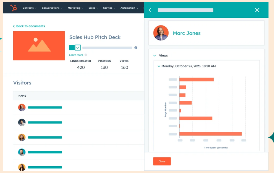 HubSpot sales content management software for tracking sales content engagement