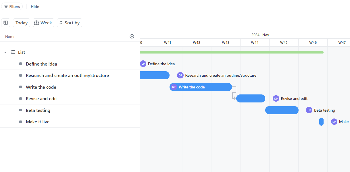 Añadir dependencias de tareas en el gráfico de ClickUp Gantt