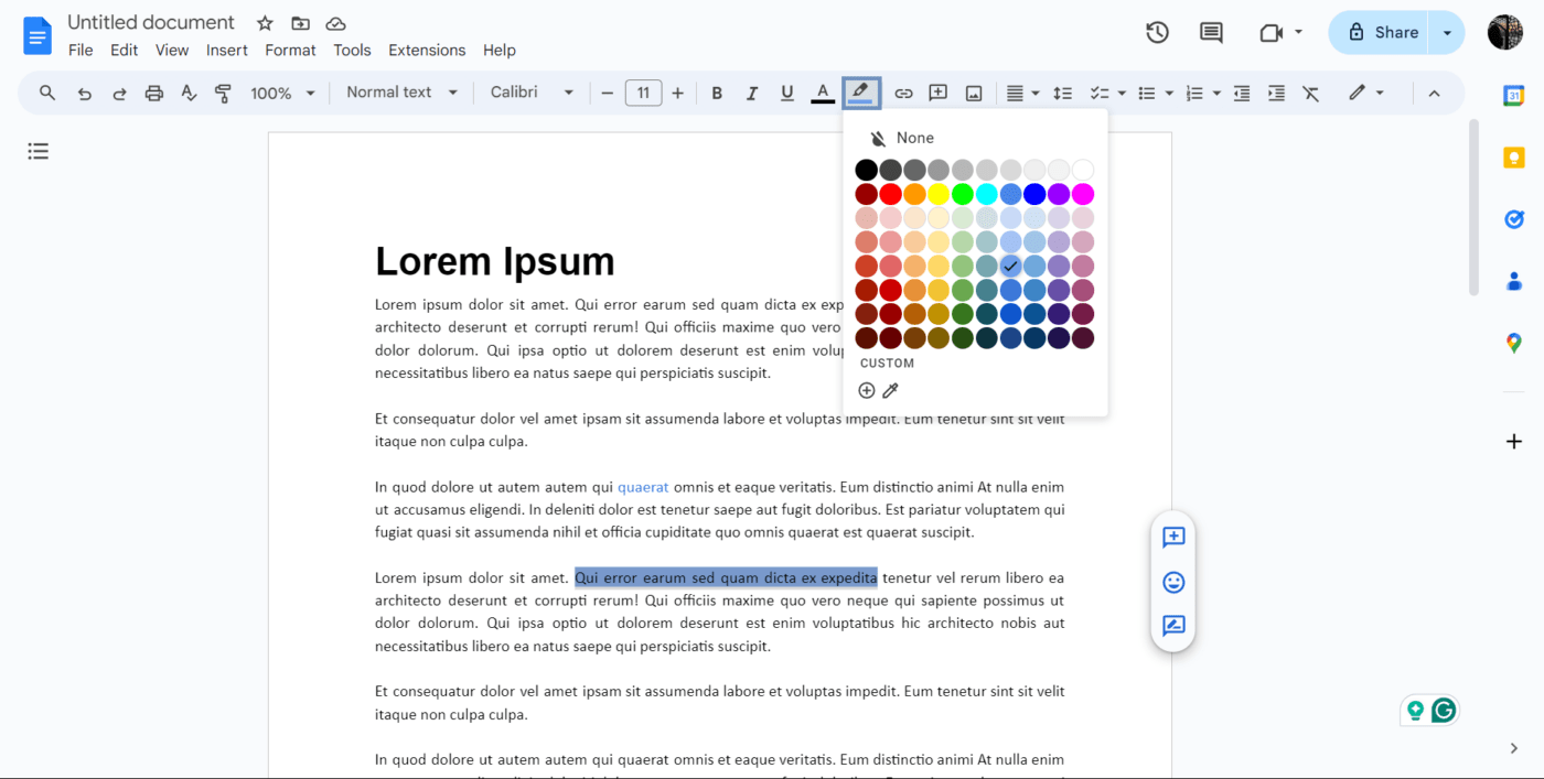 How to highlight text in Google Docs