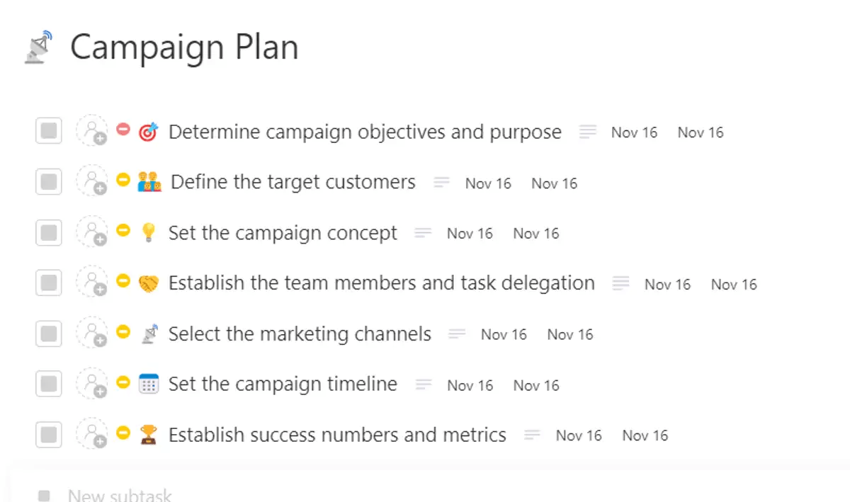 Launch successful experiential marketing campaigns with ClickUp’s Campaign Plan Template
