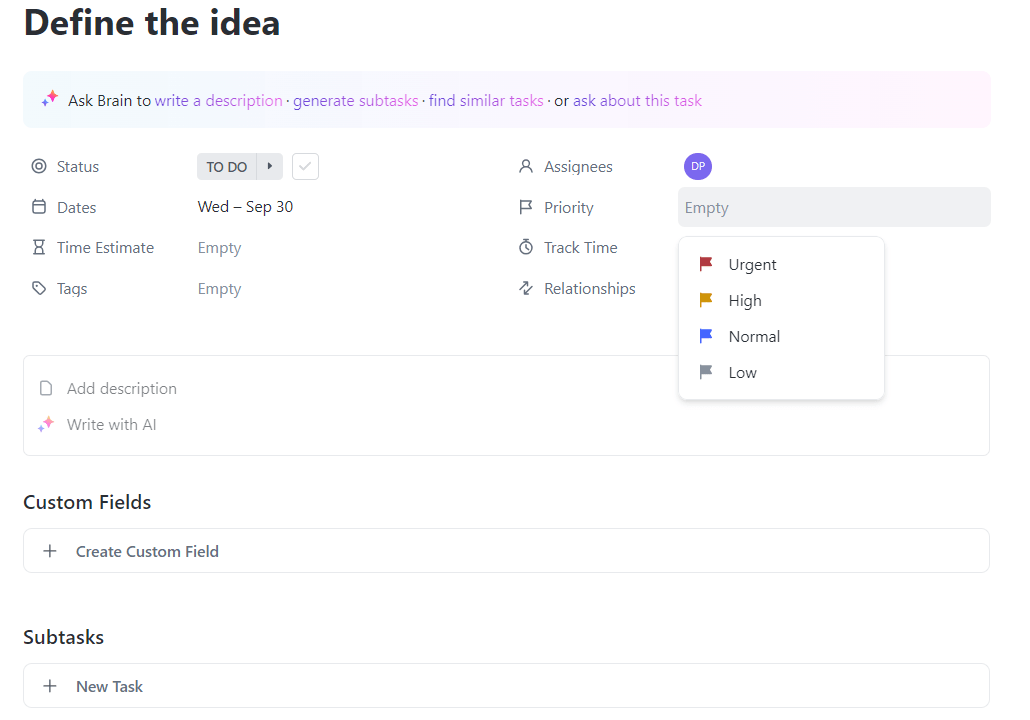 Create tasks and set due dates with ClickUp