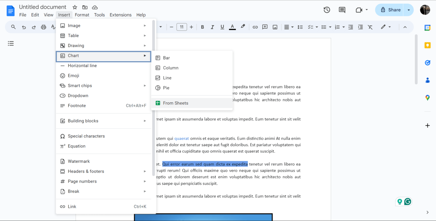 How to customize Google Docs by adding charts