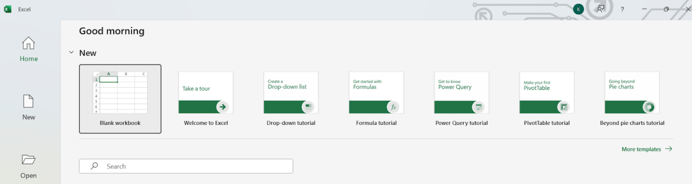 Otwórz nowy skoroszyt, aby dowiedzieć się, jak utworzyć szablon w programie Excel