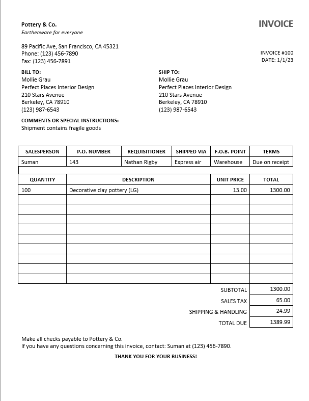 Invoice Templates Word: Microsoft 265 Simple Sales Invoice