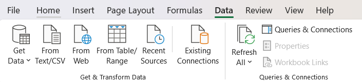 Buka tab 'Data' di Excel untuk mengimpor data dari file .ics