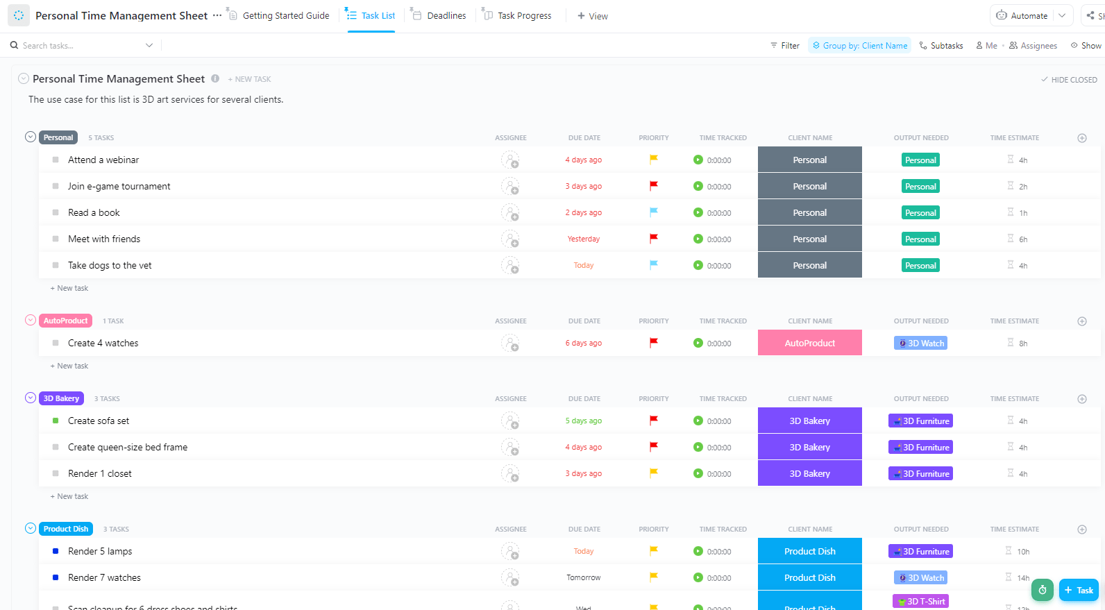  Modelo de planilha de gerenciamento de tempo pessoal do ClickUp