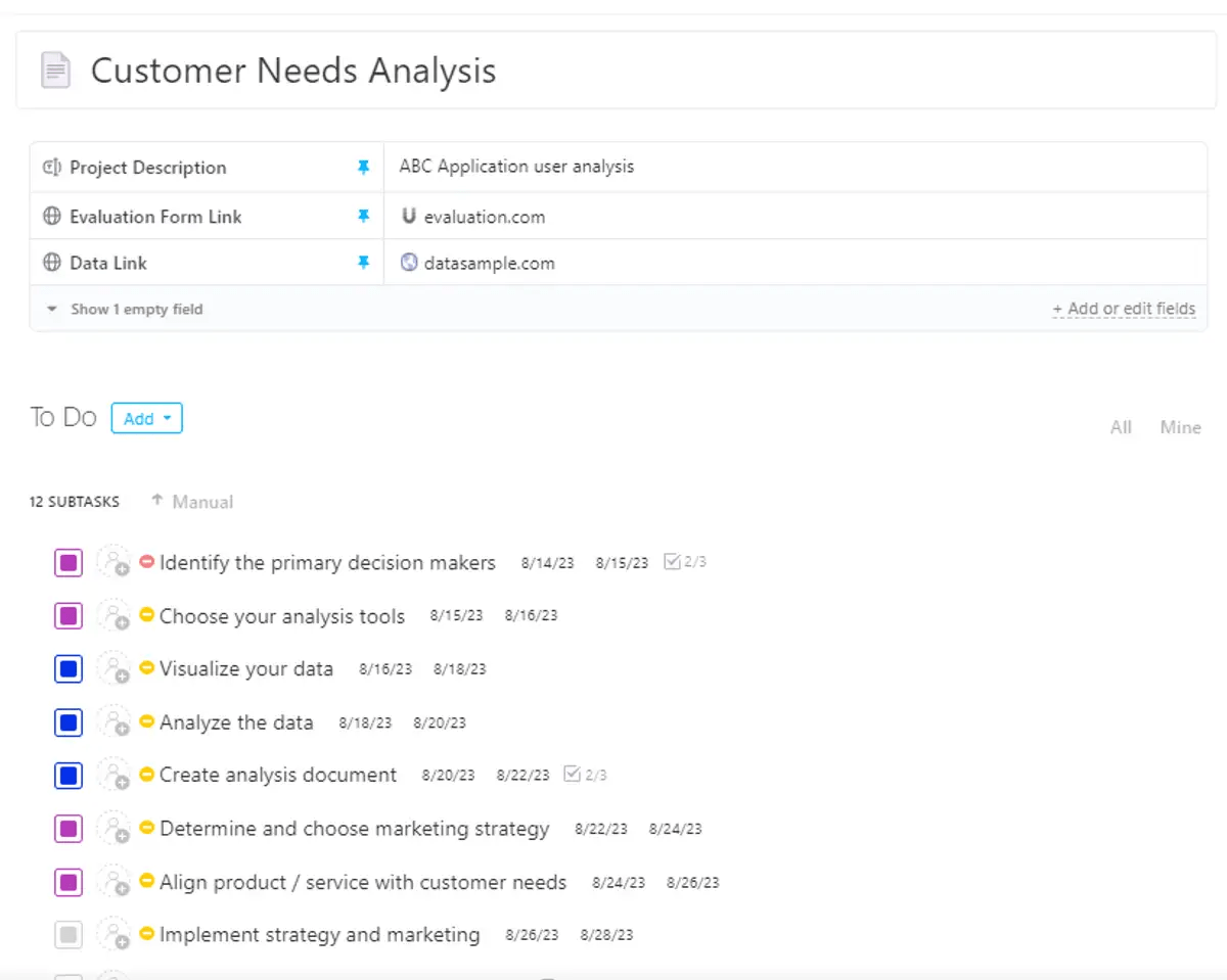 Modello di analisi dei bisogni del cliente ClickUp