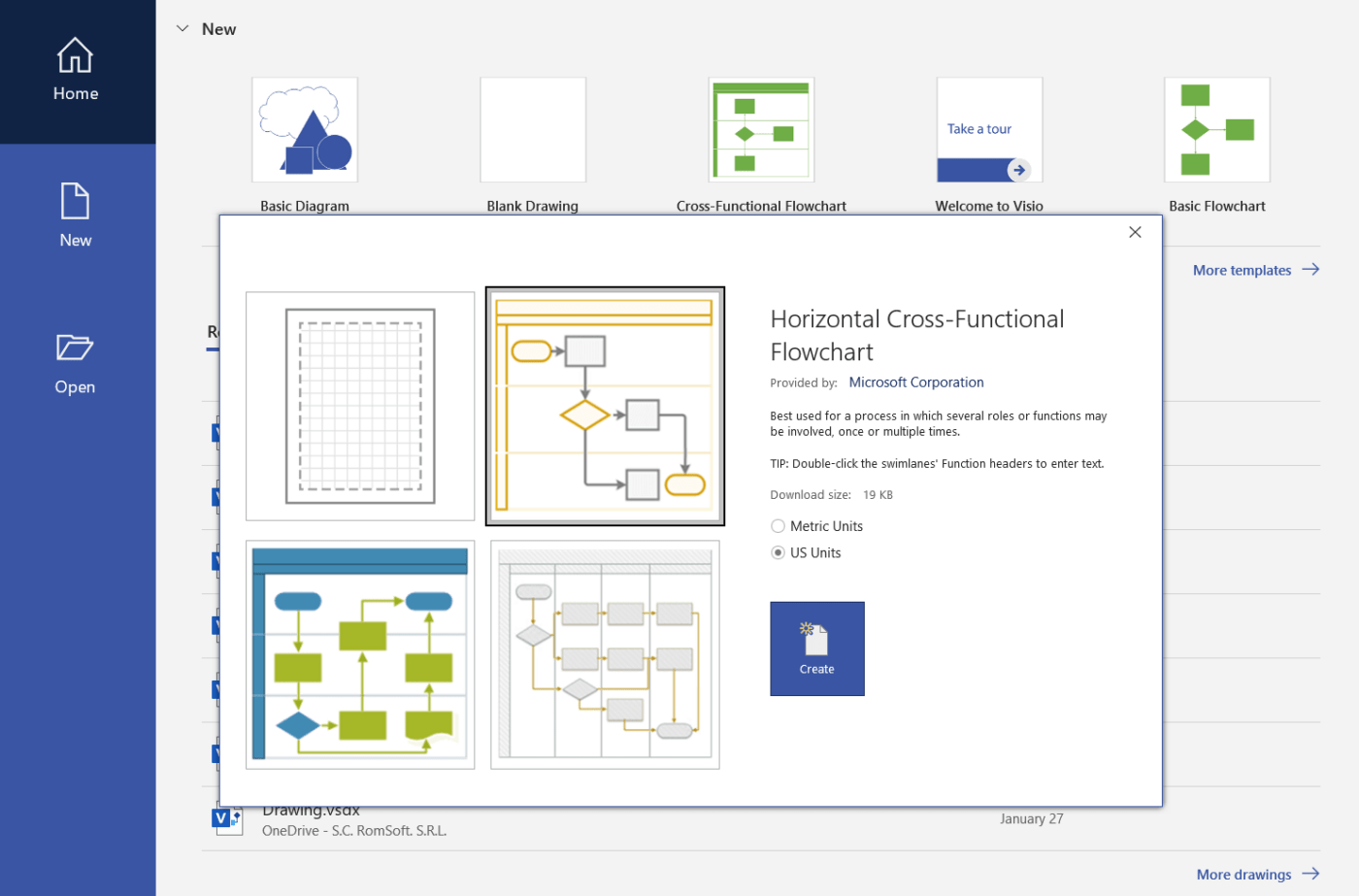 Visioのスイムレーン：スイムレーン図を作成するには、Microsoft Visioを開きます。