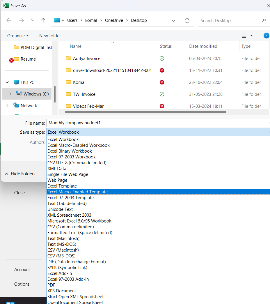 Cómo crear una plantilla en Excel: Guarde su plantilla como una plantilla habilitada para macros