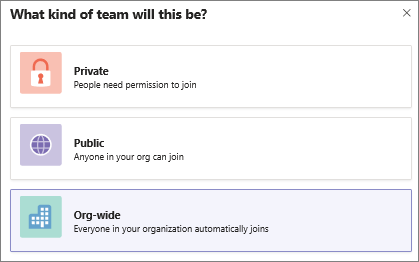 Pilih Tim seluruh organisasi di Microsoft Teams\_Cara Membuat Tim di Microsoft Teams