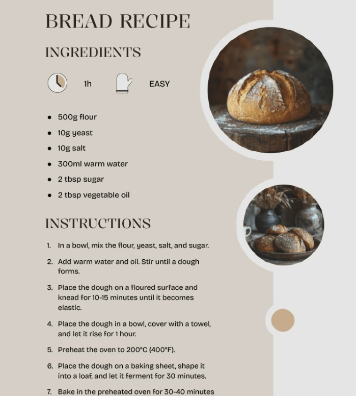 Modello di ricetta per il pane di Google Documenti