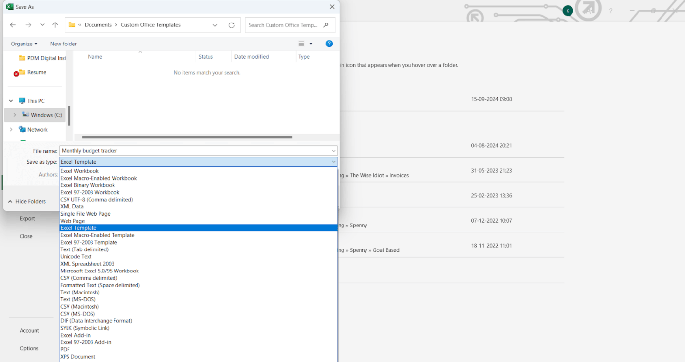 Cara membuat template di Excel: Klik Tombol Simpan Sebagai untuk menyimpan template Anda