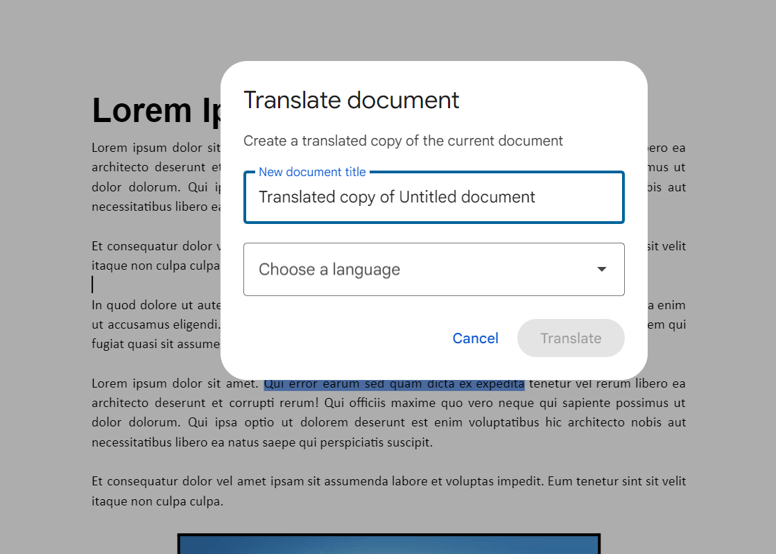 How to save translated document in Google Docs