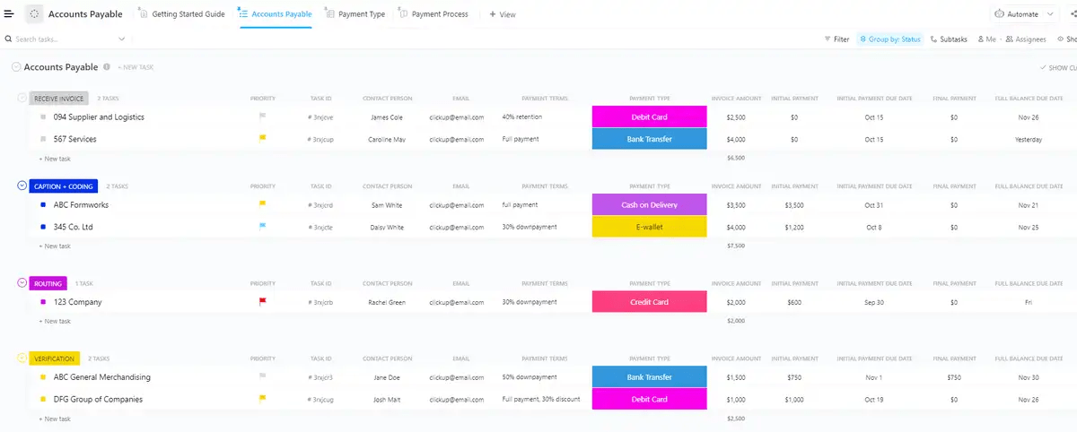 Modèle de compte à payer ClickUp