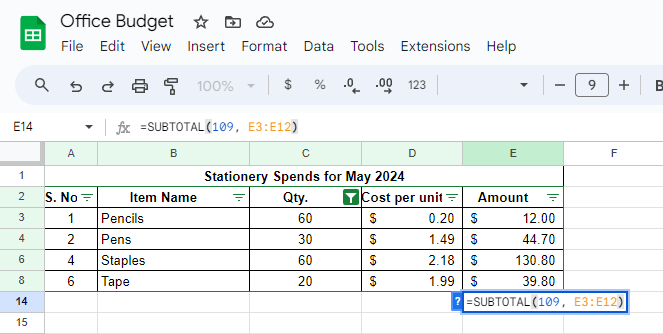 Summing with filtered data in Google Sheets