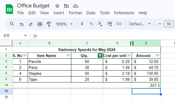 Summing with filtered data