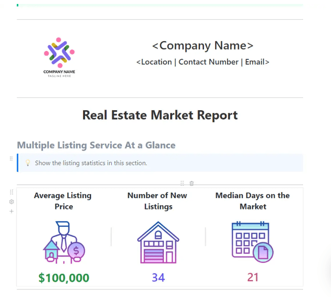 ClickUp Real Estate Market Report  property management templates