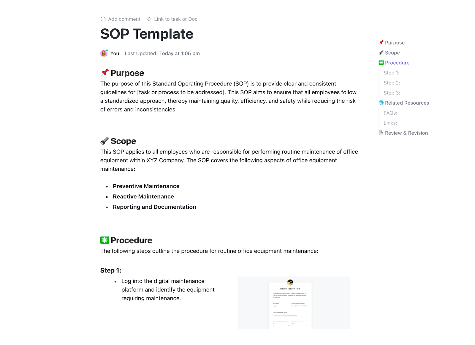 ClickUp 직무 책임 표준 운용 절차 (SOP) 템플릿 raci 차트 템플릿 엑셀