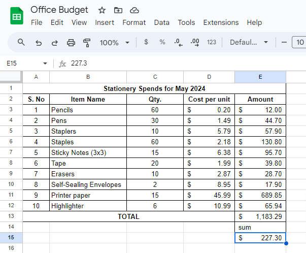 Summing with the QUERY function in Google Sheets