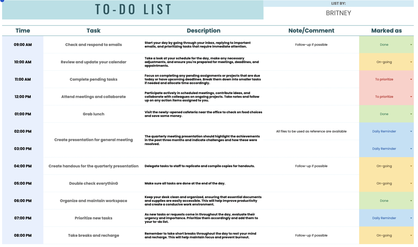 Google Sheets To Do List Template by TEMPLATE.NET modelo de lista de tarefas do Google Sheets