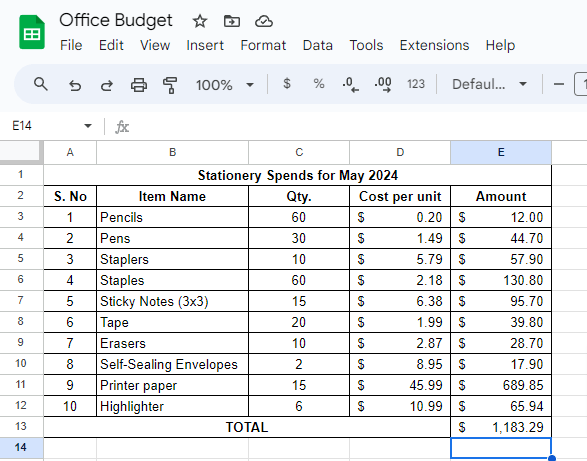 SUM function manually How to Sum a Column in Google Sheets Screenshot 3
