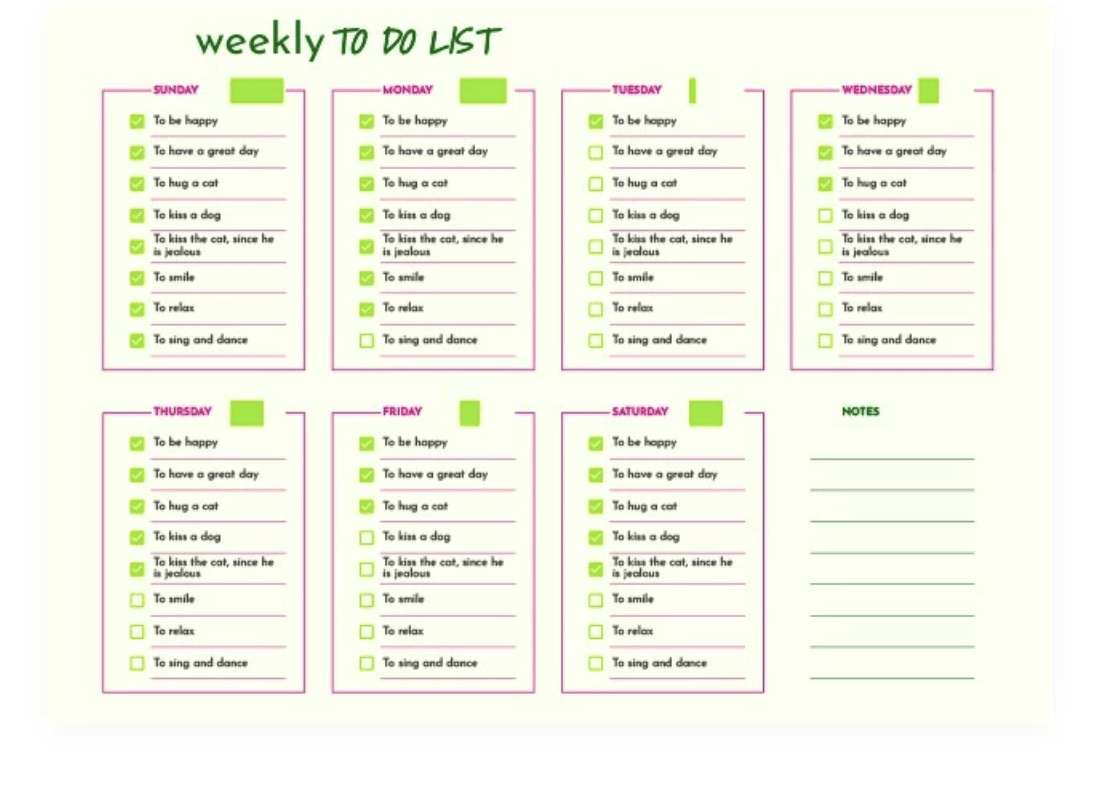 Sjabloon voor wekelijkse takenlijst door GooDocs Google Spreadsheets sjabloon voor takenlijst Nog te doen