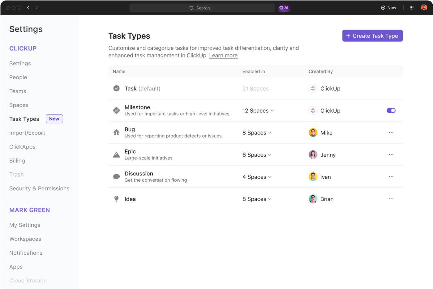 ClickUp’s Customizable Tasks procurement analytics software