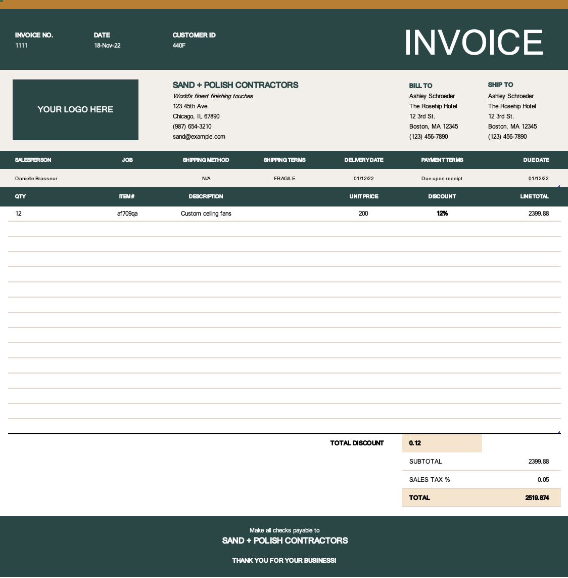 Simple Sale Invoice Template by Microsoft 