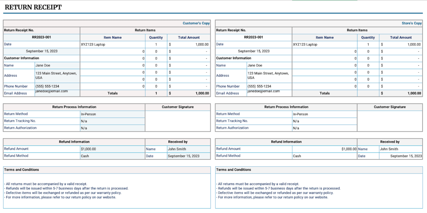 Return Receipt Template by Template.net 