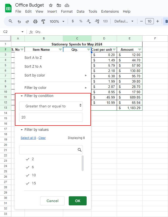 Summing with filtered data