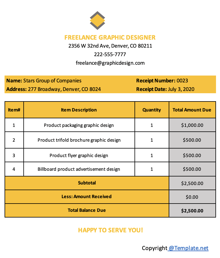 Templat Tanda Terima Freelance oleh Template.net