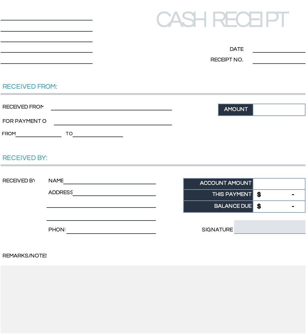 Cash Receipt Template by Hubspot