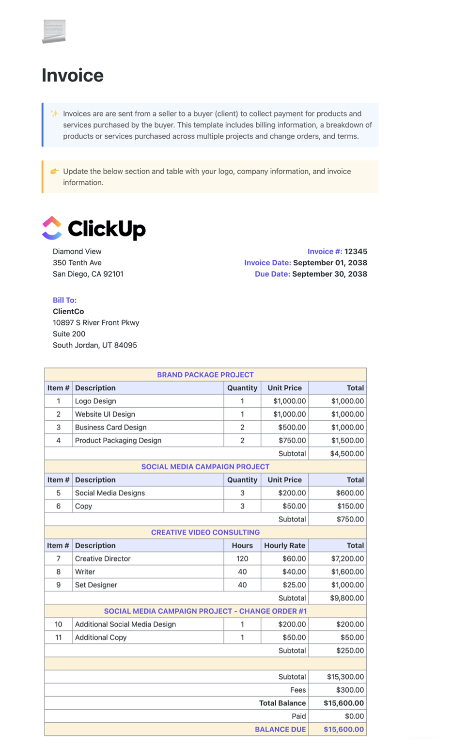 Templat Faktur ClickUp Templat tanda terima excel