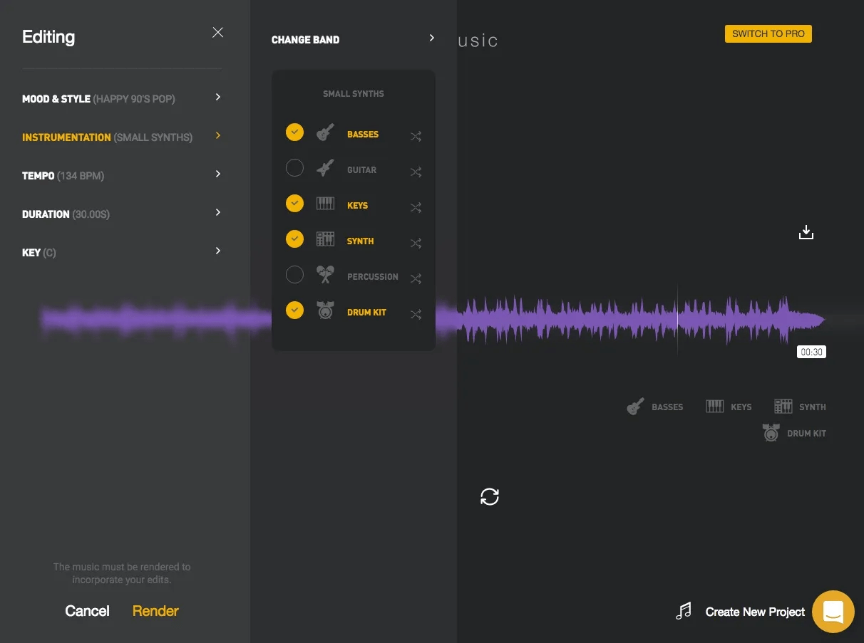 Amper Music Dashboard: Generative AI Examples