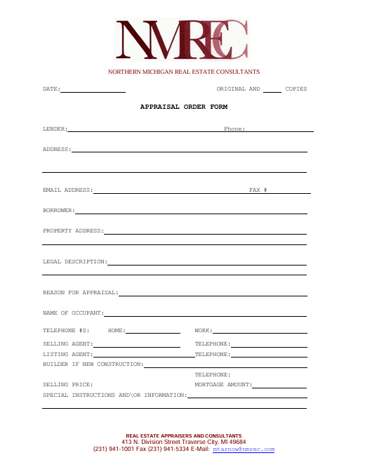 This Appraisal Order Form Template for Real Estate 