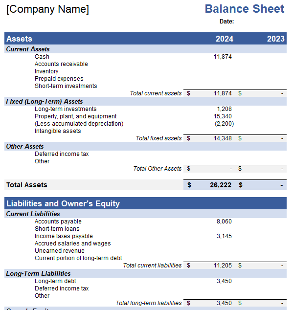 Balance Sheet profit and loss statement template excel by Vertex42