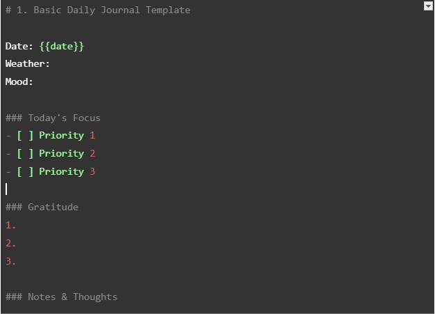 Basic Daily Journal Template : obsidian templates