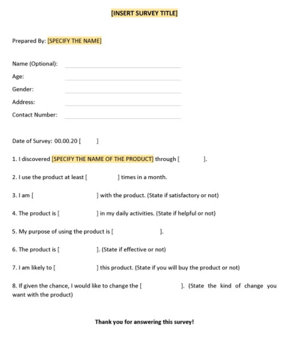 Blank Survey Template by TEMPLATE.NET