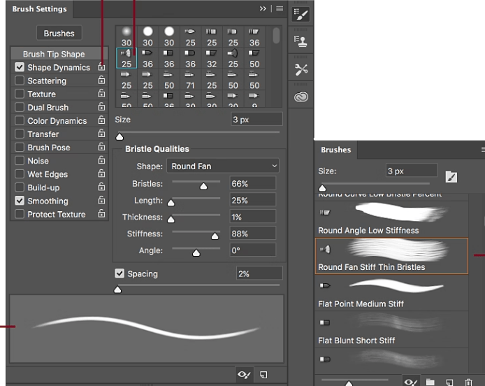 Adjust your brush just the way you need it in the Brush Settings panel