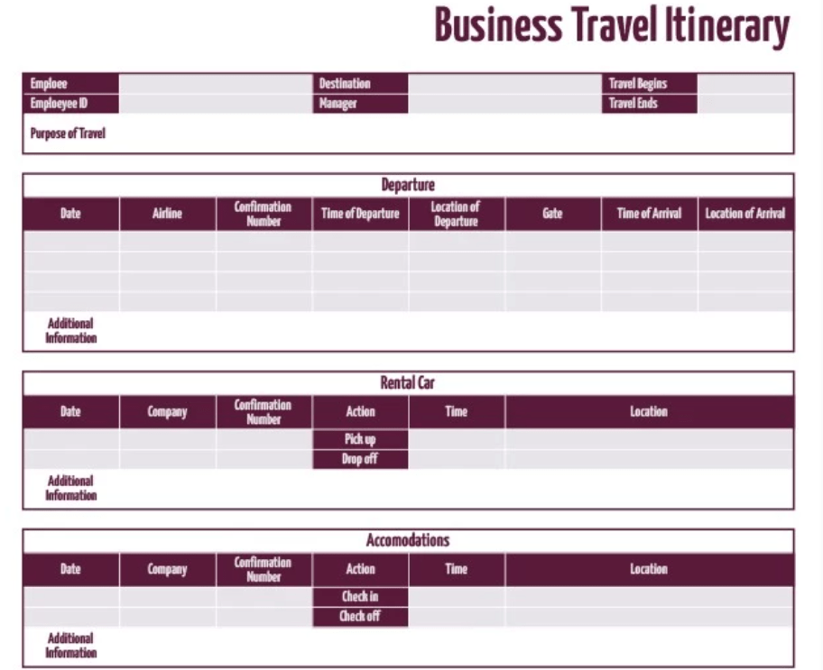 Business Travel Itinerary Template by GooDocs