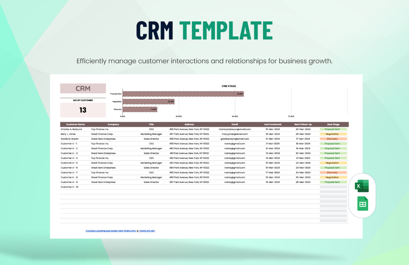 CRM excel template by Template.net