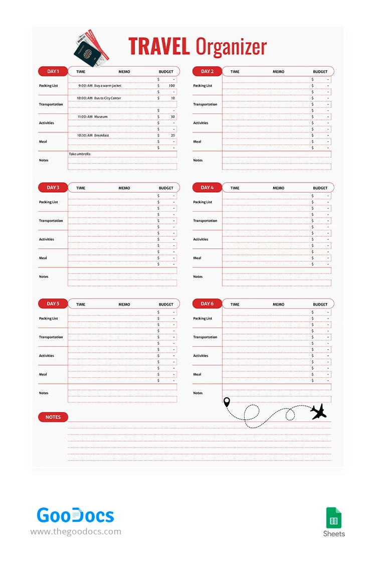 Classy Travel Itinerary Template by GooDocs