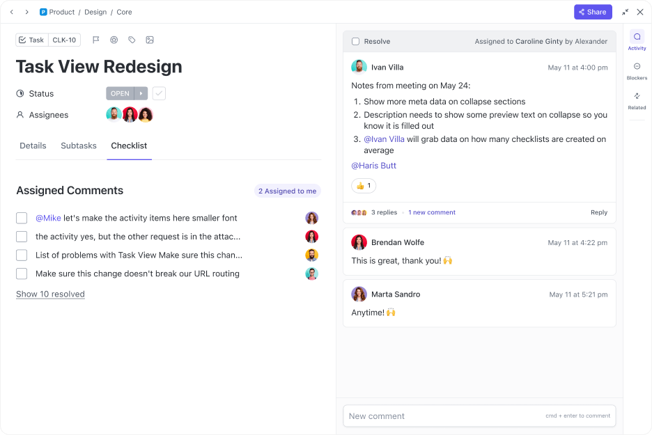 ClickUp Assign Comments : steeple analysis