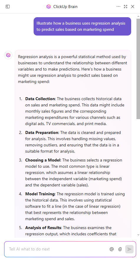 ClickUp Brain for sales forecasting