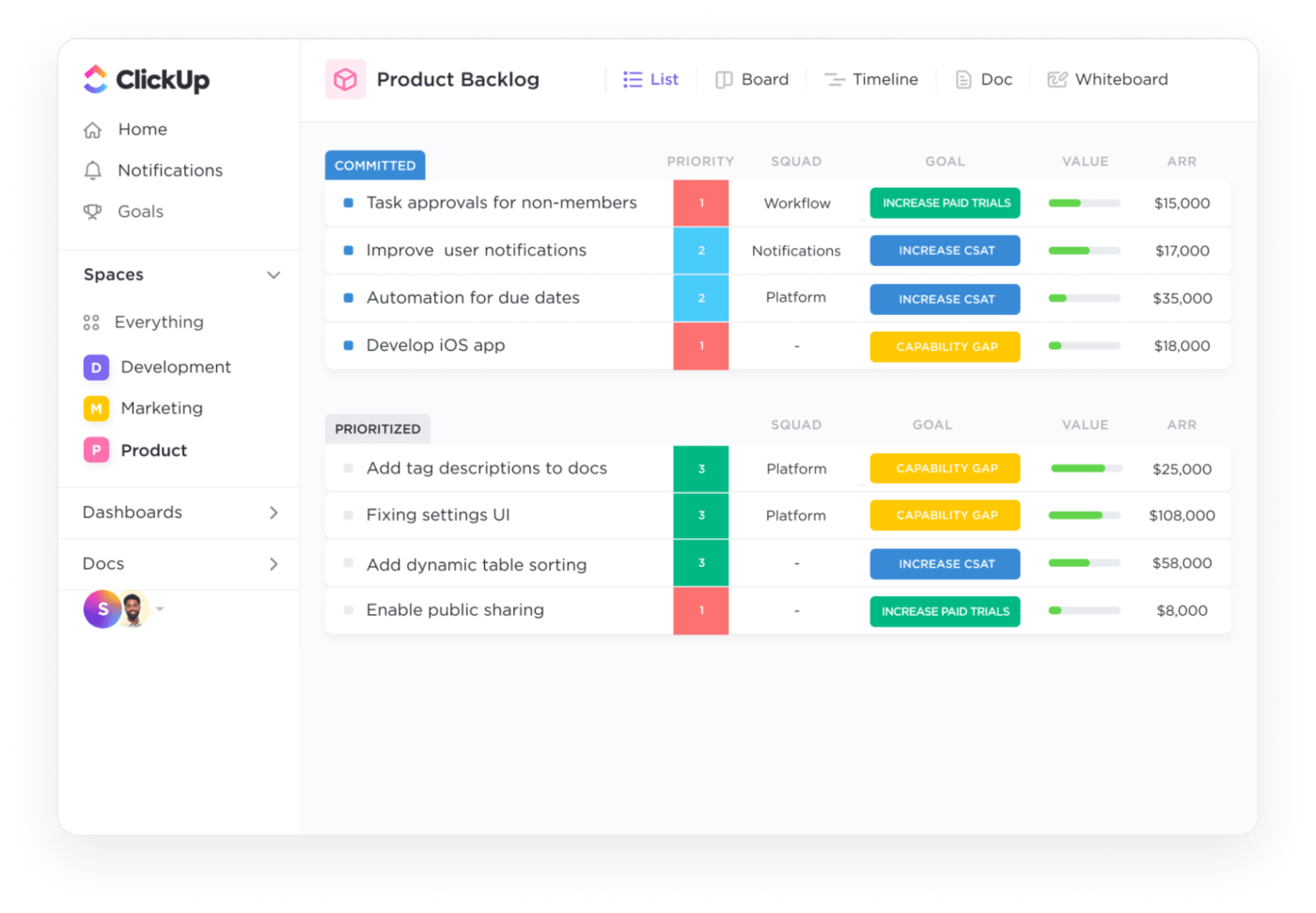 ClickUp Custom Fields : wsjf