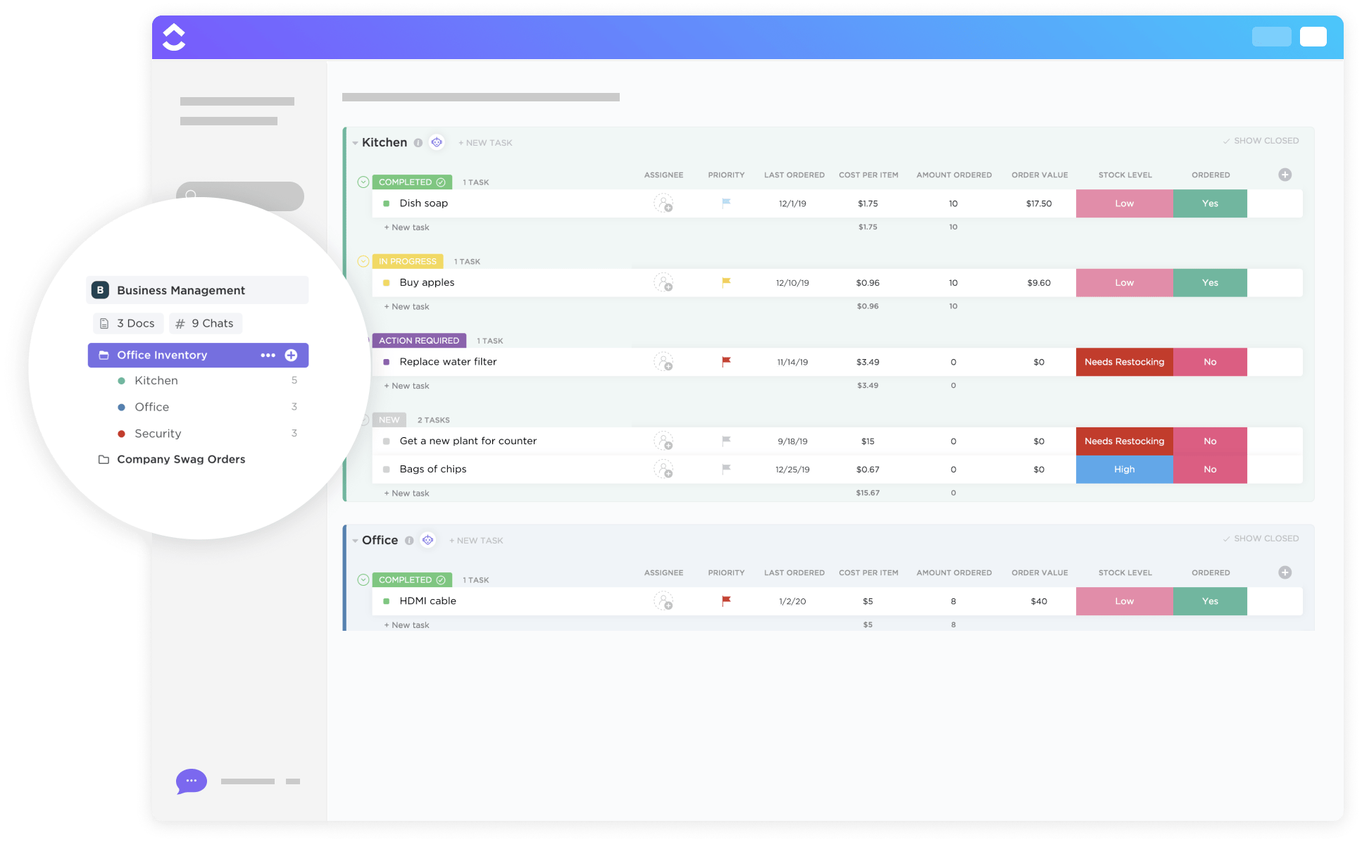 ClickUp Office Inventory Template