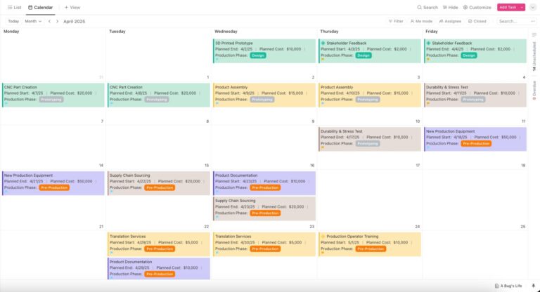 ClickUp Production Schedule Template