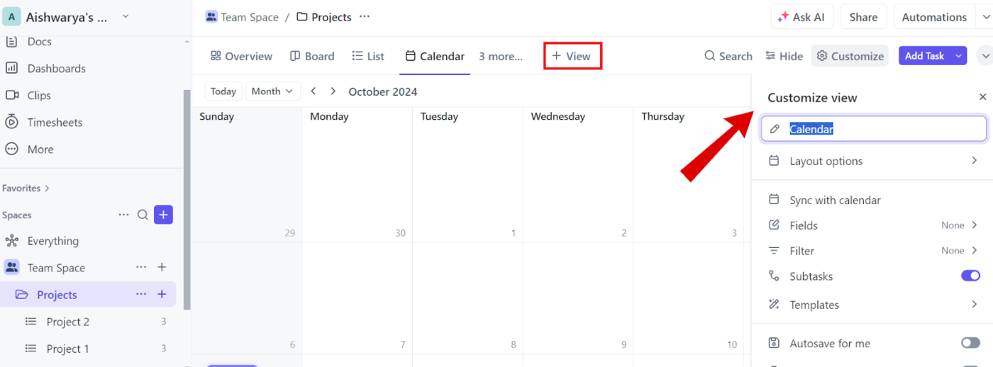 ClickUp Workspace Calendar