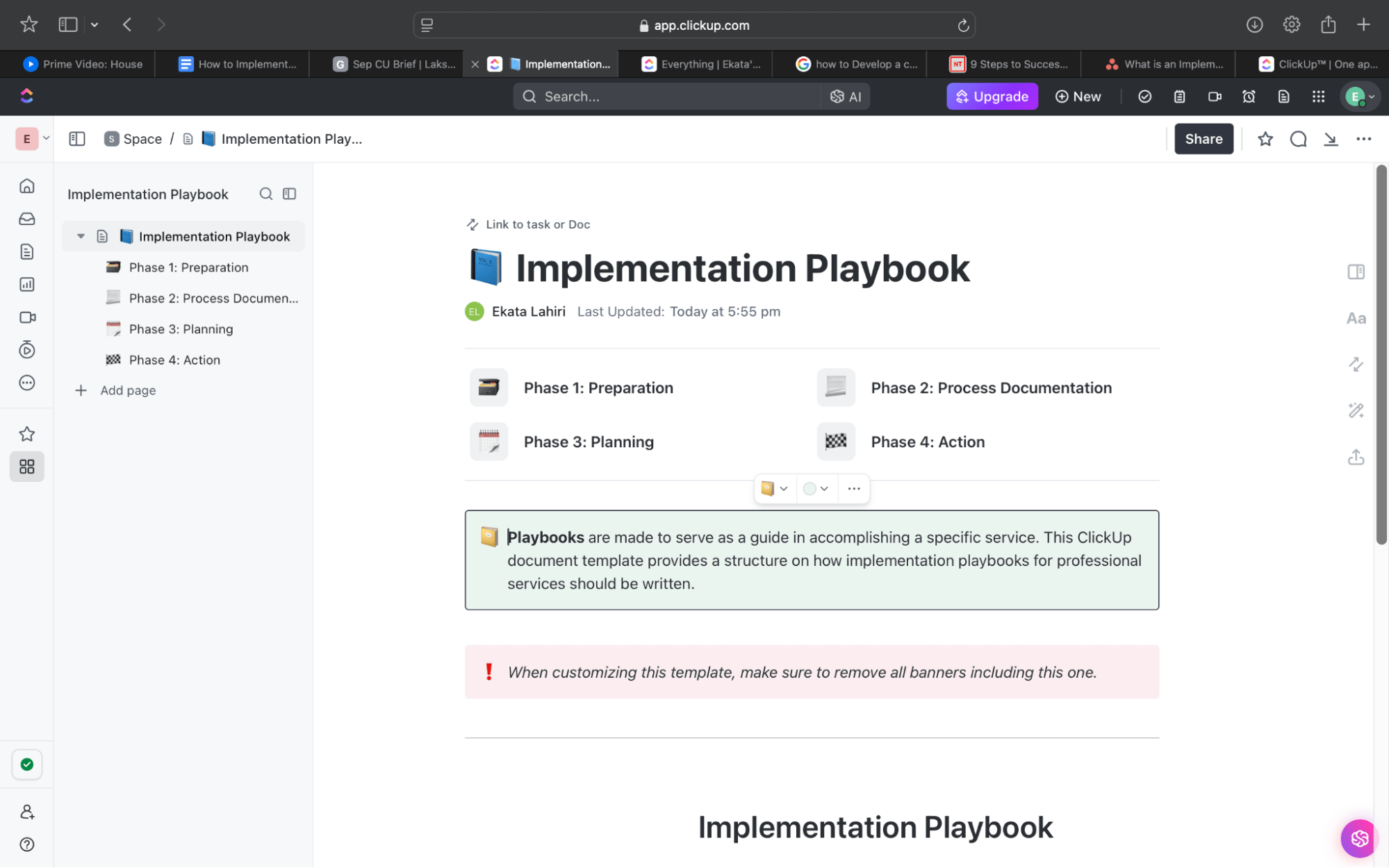 ClickUp’s Implementation Playbook Template