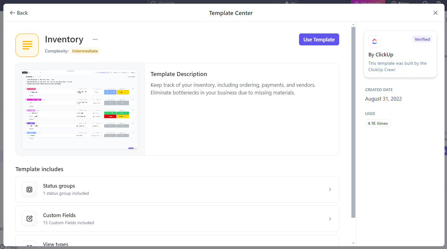 ClickUp’s Inventory Template